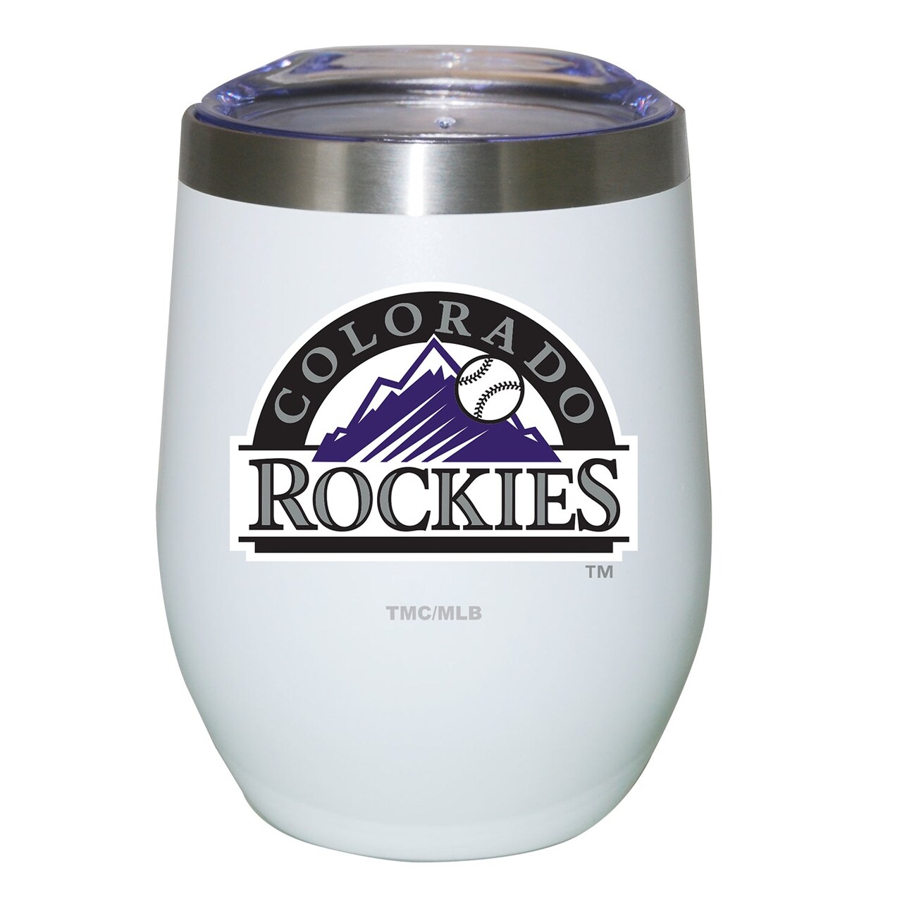 12oz White Stainless Steel Stemless Tumbler | Colorado Rockies